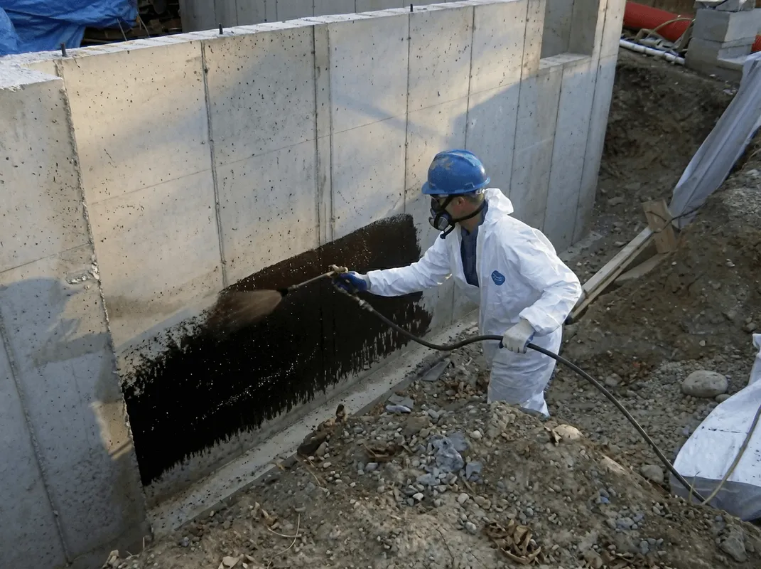 Professional waterproofing the exterior walls of the basement in Oklahoma City, OK